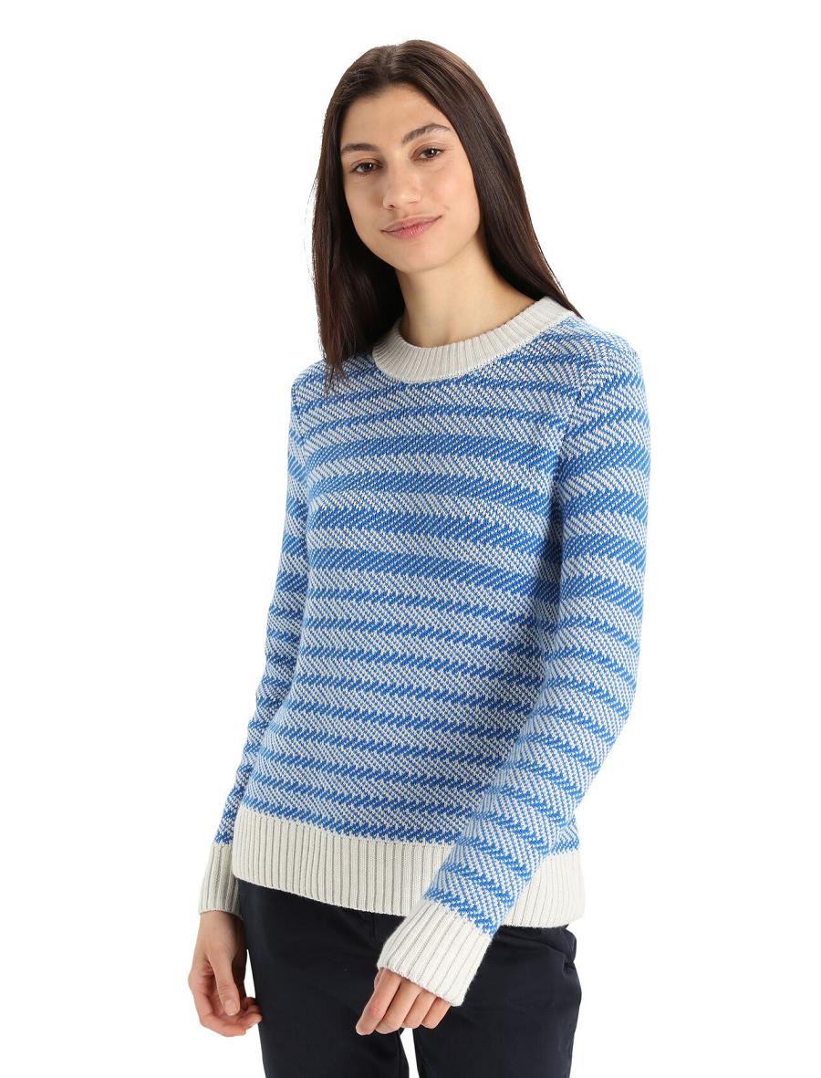 Women\'s Icebreaker Merino Waypoint Crewe Sweaters Ecru Heather / Lazurite | CA 1324KORI